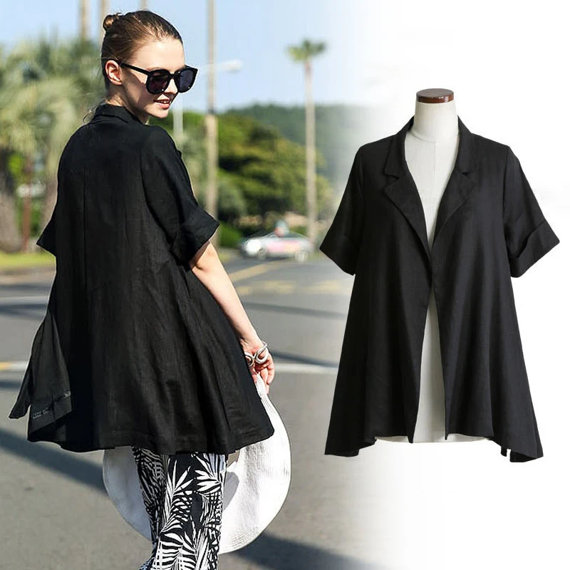 

LANMREM 2019 Spring New Fashion Casual Temperament Women Loose Plus Linen Short-sleeved Suit Collar Jacket TC170