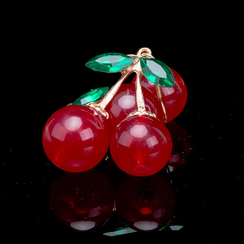 

1 Pair Lovely Green Leaf Red Bead Sweet Cherry Drop Earrings For Women Fashion Jewelry pendientes mujer