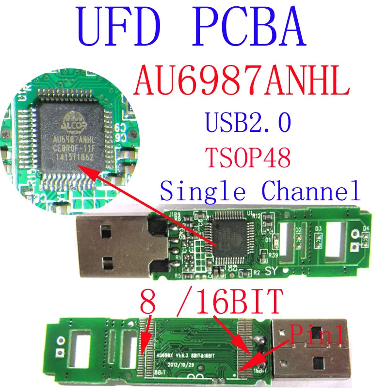 AU6987ANHL UFD PCBA ,8/16bit TSOP48, usb flash drive circuit board, pen