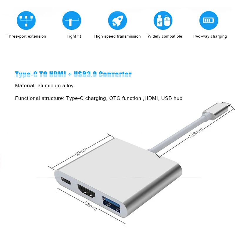 Тип C к HDMI USB 3,0 конвертер зарядный кабель адаптер Женский адаптер для huawei для Xiaomi универсальная модель