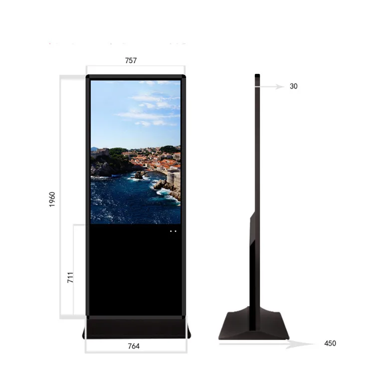 

32 42 43 47 49 50 inch Floor standing ultra thin advertising player windows android os LCD touch interactive digital signage