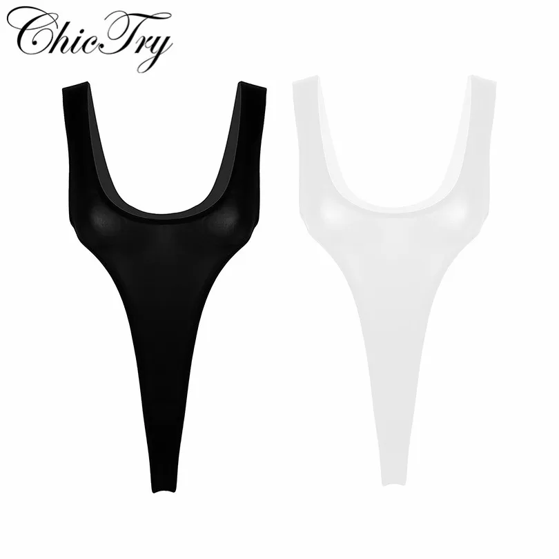 

Sexy Women Female Mesh Bodysuit Silky See Through Sheer Lingerie Deep Scoop Neck Sleeveless High Cut Thong Leotard Bodysuit