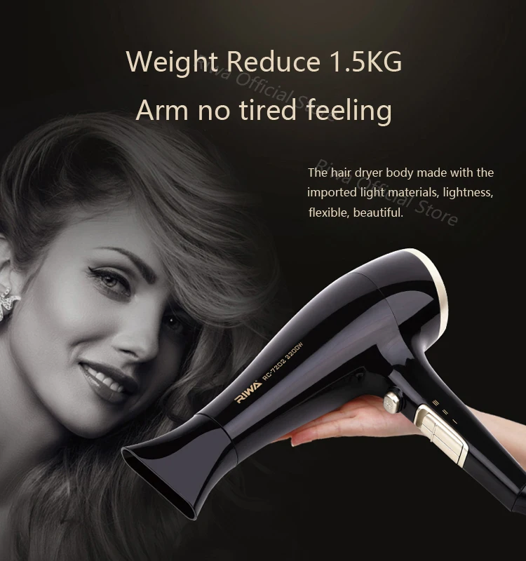 Lidar com Secador de Cabelo Secador de Cabelo Máquina de Sopro w de Alta Riwa Peso Leve Potência Difusor Styling Estilor Ferramenta Cabelo Baixo Ruído Rc-7202 2200 6 High Quality Eletrodomésticos