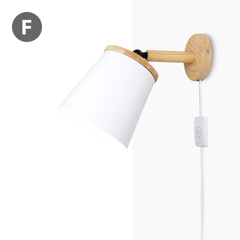 Деревянная настенная лампа с вилкой и кабелем 1,2 метров с переключателем с ручкой креативный прикроватный настенный светильник с вилкой США/ЕС 10 см деревянная основа - Цвет абажура: F No Bulb