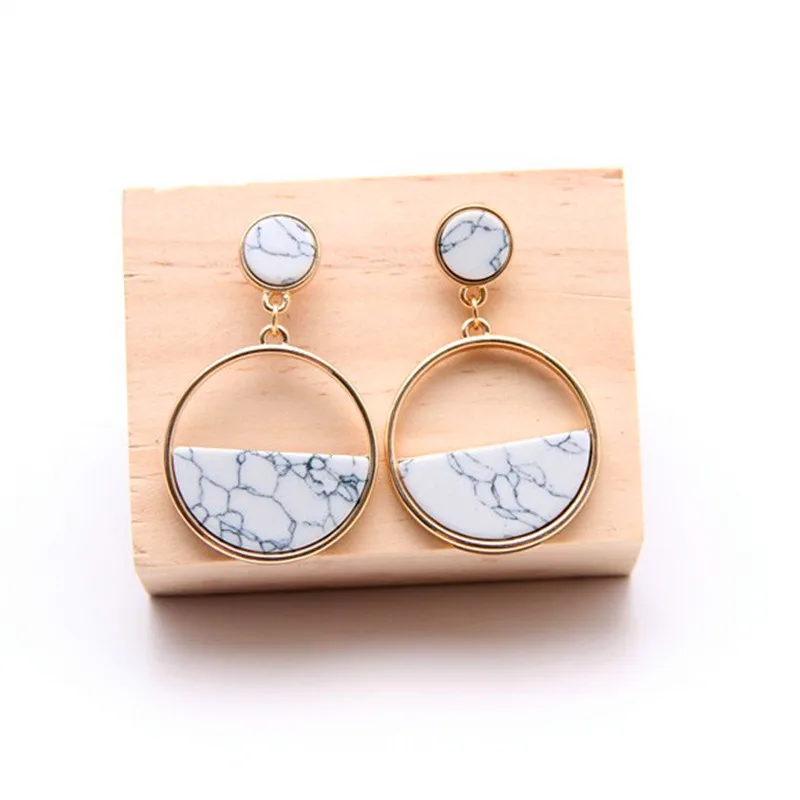 Handmade fashion simple geometric circular marble long earrings girls popular earrings earrings temperament EE88
