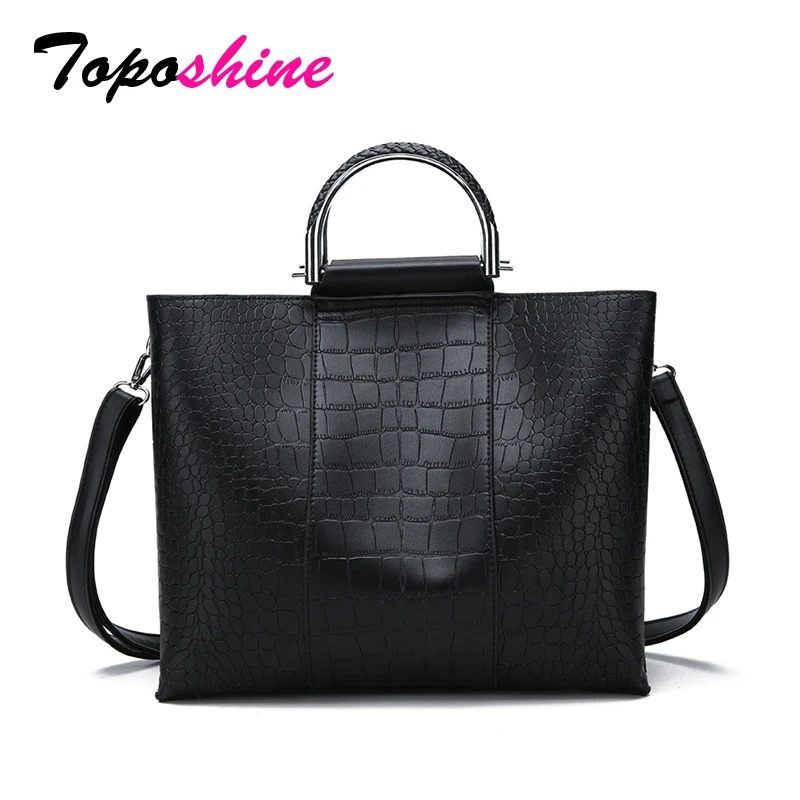

Toposhine 2018 Fashion Women Bags Vintage Casual Tote Stone Pattern Female Handbags Large Solid PU Leather Lady Shoulder Bag