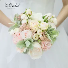 PEORCHID искусственные шелковые цветы Свадебный букет De Mariee винтажный Искусственный Пион розы свадебный букет для невесты