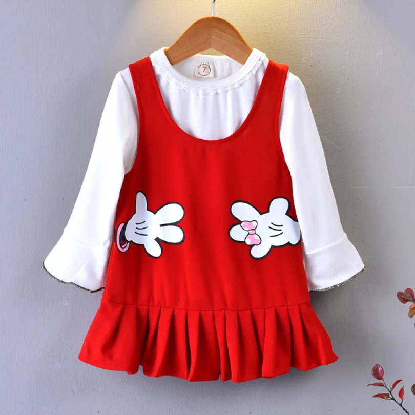 

2017 New Spring Autumn Girl Set Dress T Shirt 2PCS Cotton Children Clothing Suit Kids Toddler Bobo Bebe Overall Dresses 1-6Y