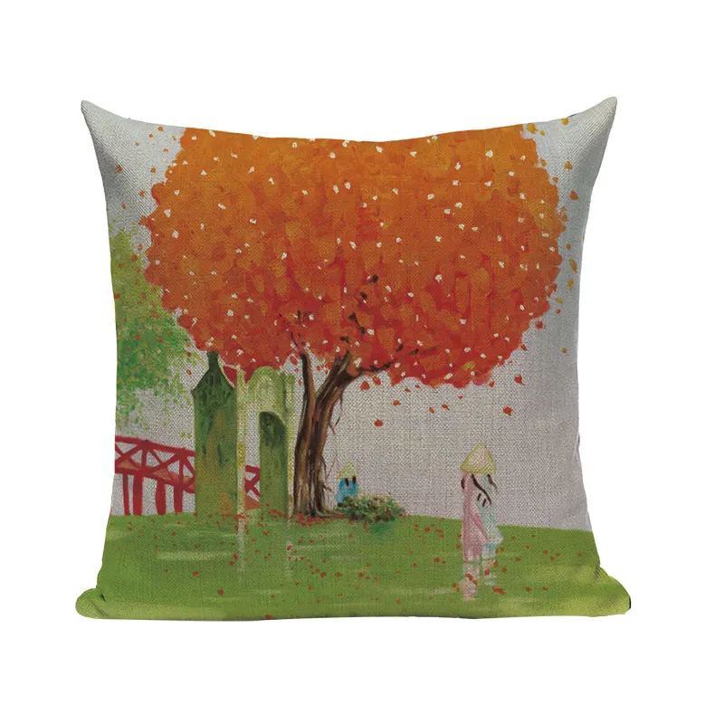 Высокое качество съемник молнии испанский текстиль деревенские деревья пледы 45 см x 45 см квадратный диван и стул 1 сторона печать Чехлы для подушек - Цвет: 10240