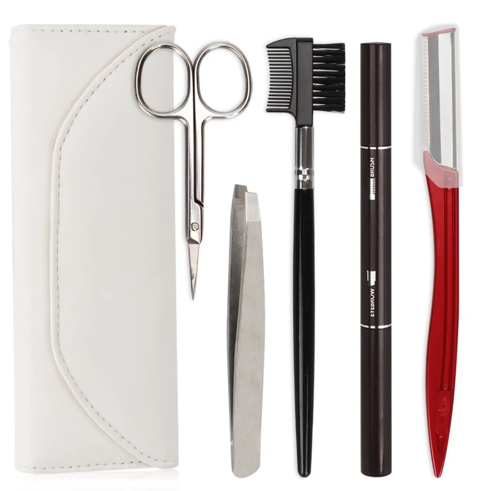 CY 5pcs Makeup Tool Kit Eyebrow Pen Eyebrow Tweezer Trimmer Razor Comb