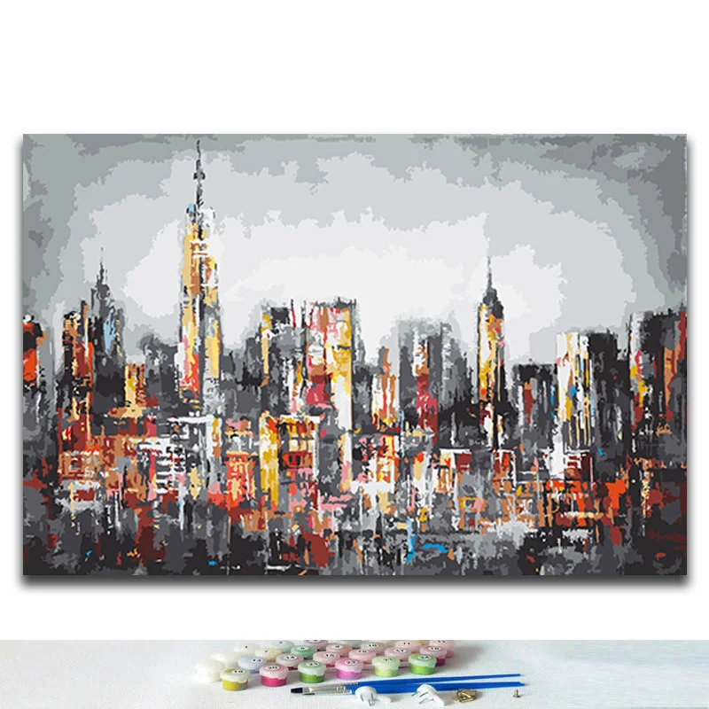 

DIY oil paint By Numbers Ancient city buildings abstract picture painting coloring with kits for hoom wall decor