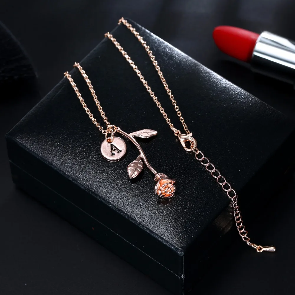 26 English Letter Pendant Necklace Rose Exquisite Pendant Necklace