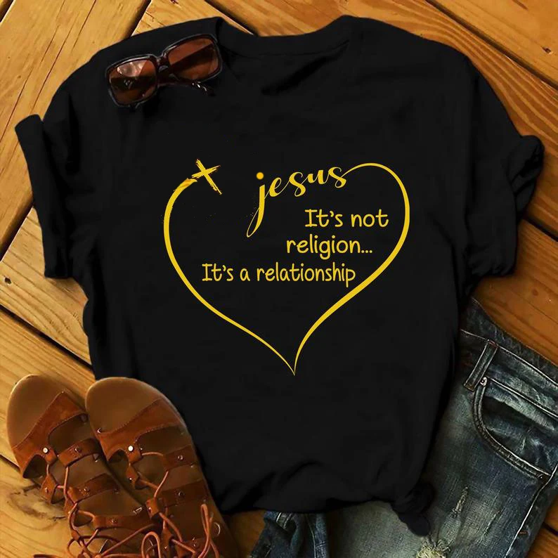 

Jesus It's Not Religion It's A Relationship T-Shirt grunge Christian graphic women unisex Fashion tshirt top tee Drop Shipping