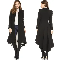 Women's Long Black Trench Coat Slim Fit Dovetail Navy Blue Lapel Long Sleeve Overcoat Wool Blend Outwear Lady Large Size 5XL Women's Long Black Trench Coat Slim Fit Dovetail Navy Blue Lapel Long Sleeve Overcoat Wool Blend Outwear Lady Large Size 5XL