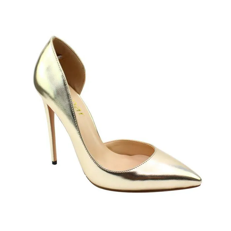 

Large size pointed head 12 cm thin high heel side space wild ladies single shoes super high heel women's shoes wedding shoes