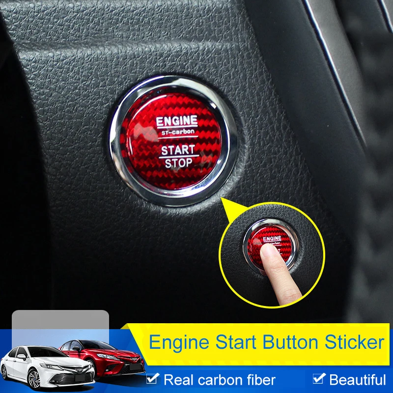 

QHCP Real Carbon Fiber Engine Start Stop Button Sticker Cover Ignition Device Accessories Car Styling For Toyota 8th Camry 2018