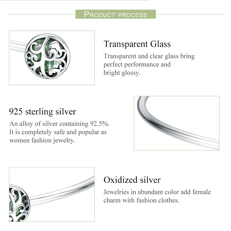 BAMOER, натуральная 925 пробы, серебряное дерево жизни, Зеленый Кристалл, CZ, для женщин, открытая манжета, браслет, роскошные серебряные ювелирные изделия SCB057