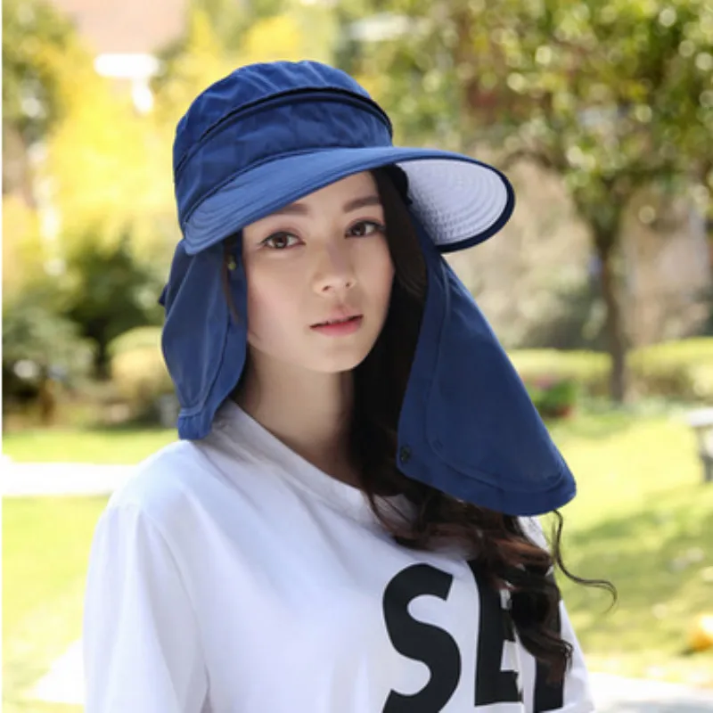 

Which in shower Lady Large Brim Removable UV Protection Beach Sun Hat Panama Blank Neck Face Cover Summer Visor Women Cap Bone