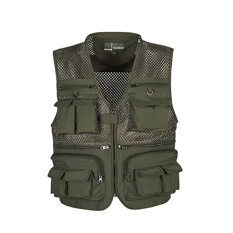 

Free shipping!!! Outdoor Fishing Vests Quick Dry Breathable Multi Pocket Mesh Jackets waterproof function Army green