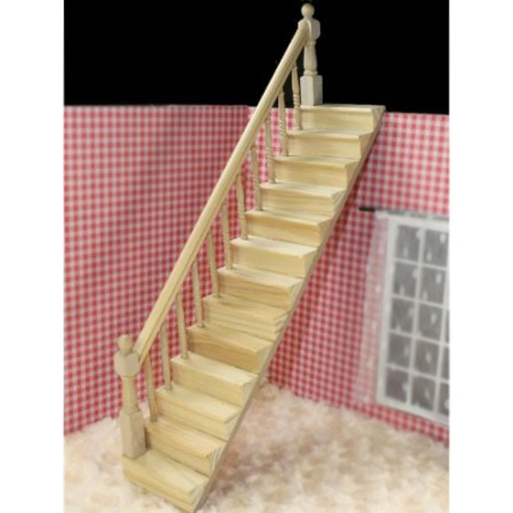 WOTT Best Sale 1:12 Кукольный дом деревянная лестница с левым поручнем предварительно собранный 45 градусов склон