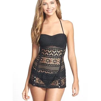 

Sexy Black Lace Crochet One Pieces Swimsuits Push Up Swim Wear Vintage Swimming Suits For Women Plus Size XXL Trikini Swimsuits