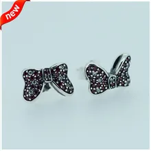 Мышь лук серьги гвоздики с красный и прозрачный кубический цирконий 925 пробы серебряные ювелирные изделия