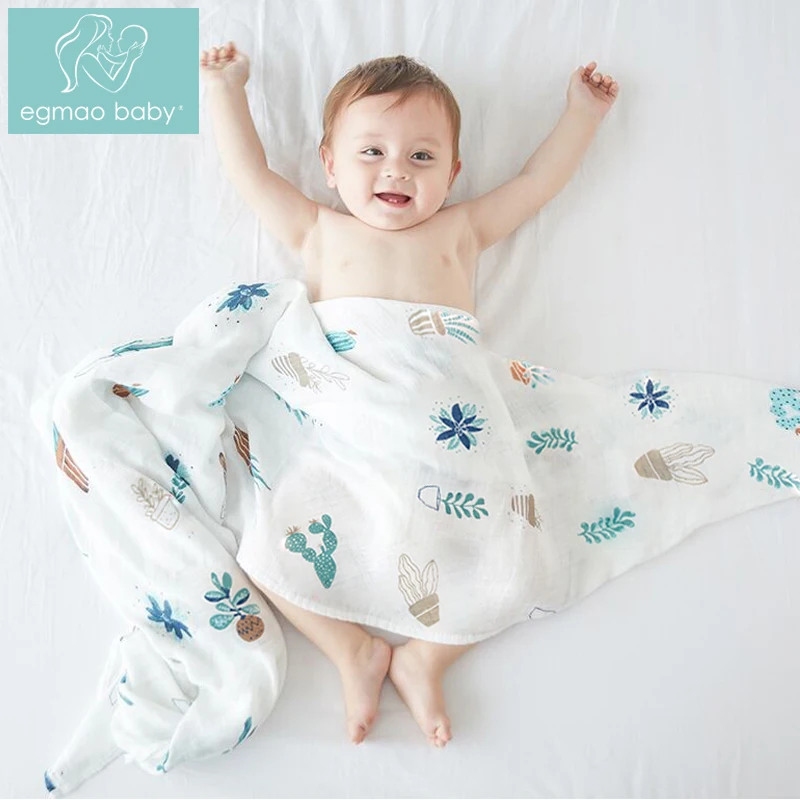 

EGMAOBABY 100%Cotton Flamingo Rose Print Muslin Baby Blankets Bedding Infant Swaddle Towel For Newborns Swaddle Blanket