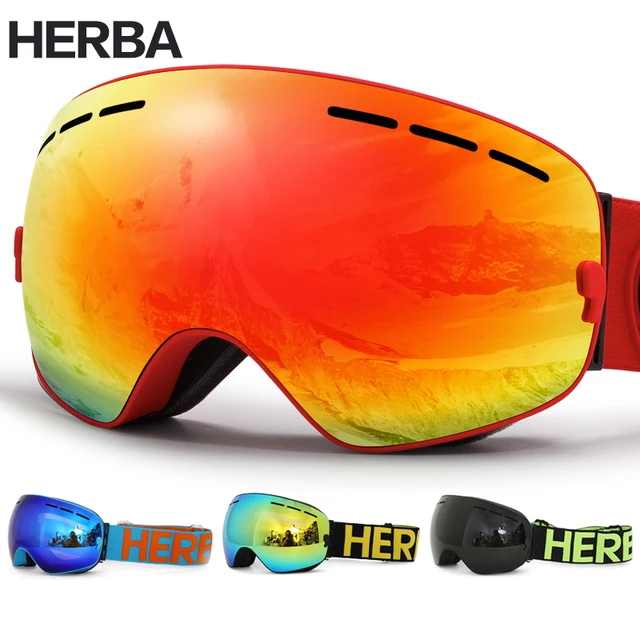 US $18.36 New HERBA brand ski goggles Double Lens UV400 Anti-fog Adult Snowboard Skiing Glasses Women Men Sno