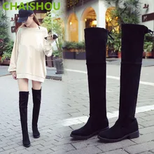 Г. Высокие сапоги до бедра осенние женские сапоги женские ботфорты пикантная модная обувь на плоской подошве из эластичного материала черный цвет, размеры 35-41, Botas Mujer, D74