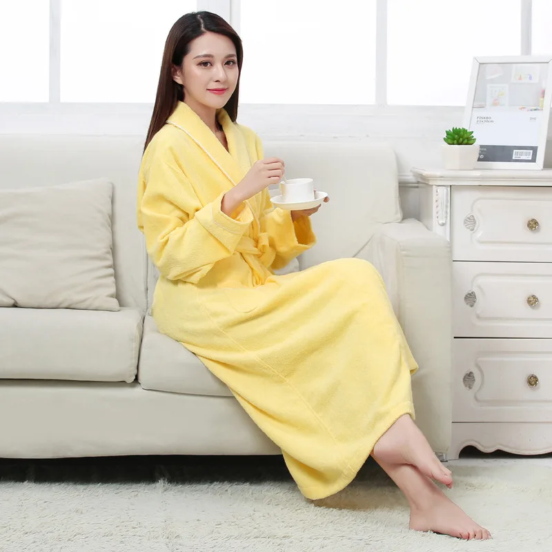 Women Men Cotton Terry BathRobes all seasons couple Robe hotel bathrobe soft breathable absorbent sleepwear Night-gown hombre