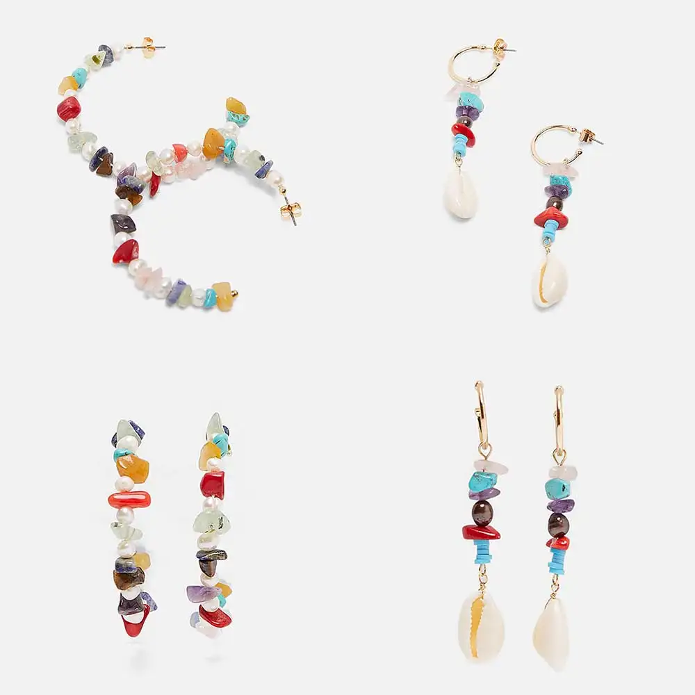 

Dvacaman ZA Colorful Stone Drop Earrings Shell Pearl Beaded Earrings for Women Gold Color Metal Statement Jewelry Wholesale Gift