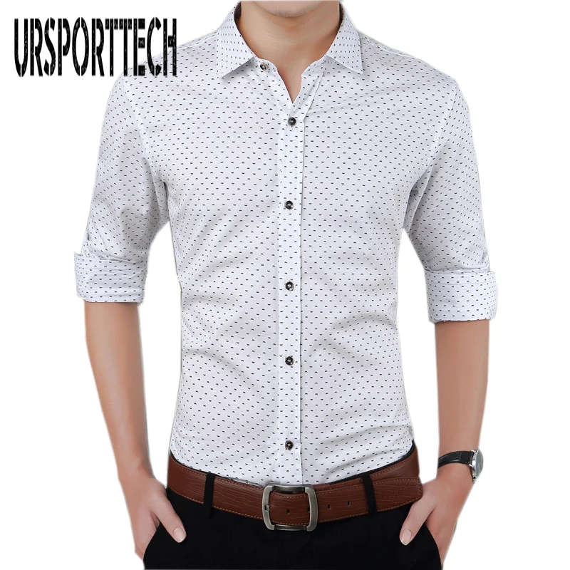 

2019 Men Casual Long Sleeved Print Cotton shirt Slim Fit Male Social Business Dress Shirt Brand Men Clothing Soft Comfortable