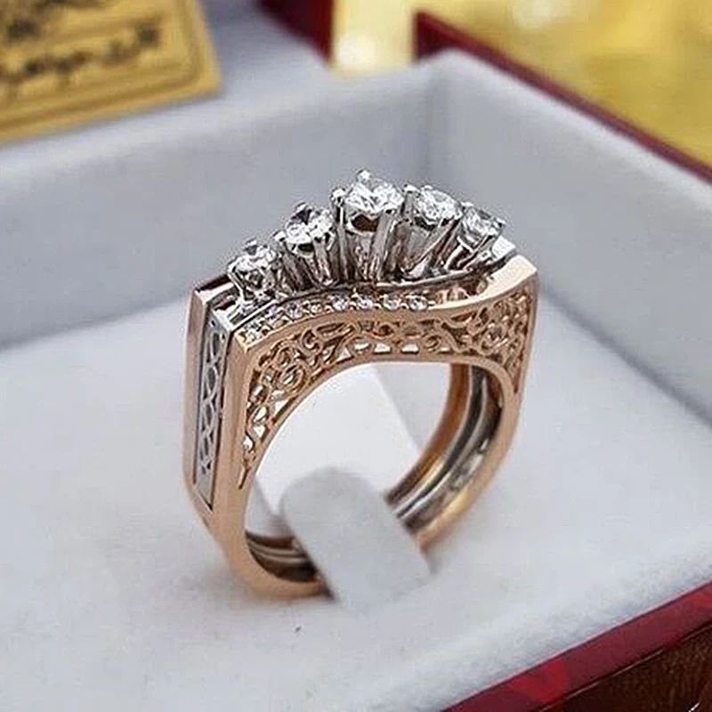 

2Pcs/Set 2019 Vintage Hollow Carved Rings Gold Color Big Stone Asymmetry Rings for Women Fashion Jewelry Wholesale F5M304