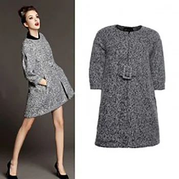 

Women casual o-neck grey woolen coat outerwear
