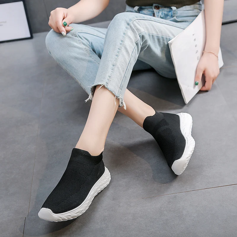 

Knitted stretch socks sneakers women 2019 summer autumn new net red wild flat casual shoes mesh breathable platform women shoes