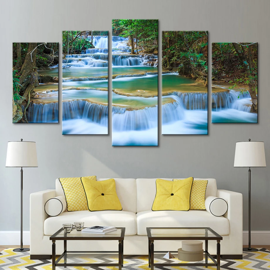 

5 Panels Large Peaceful Waterfall Modern Canvas Print Artwork Landscape Pictures Photo Paintings on Canvas Wall Art