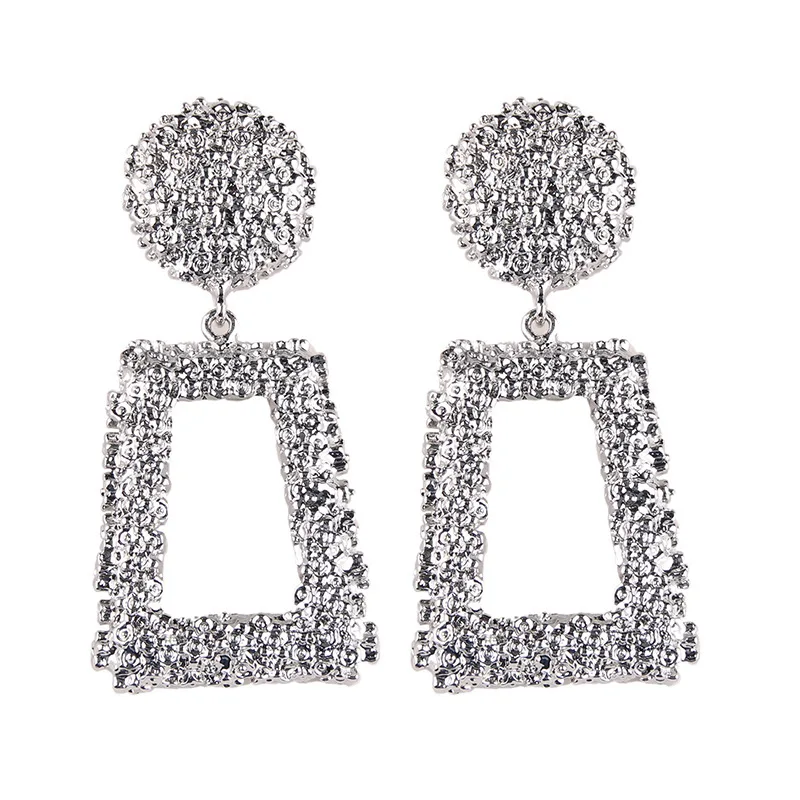 

2019 New Fashion Big Vintage Metal Earrings for Women Elegant Silver Plated Geometric Statement Earring Bijoux Gifts 1E216