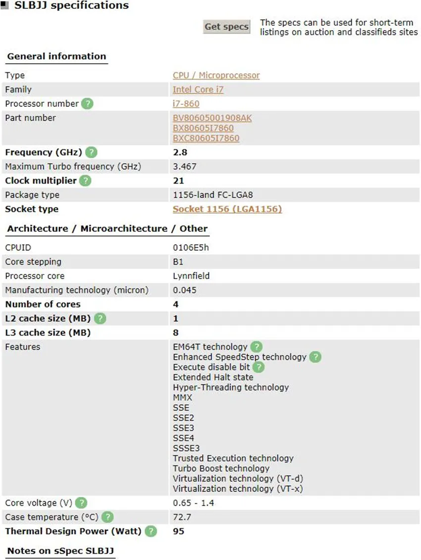 Intel Core i7 860 i7-860 I7-860 I7 860SLBJJ четырехъядерный процессор 2,80 ГГц 8 Мб Sockel 1156 95 Вт Процессор