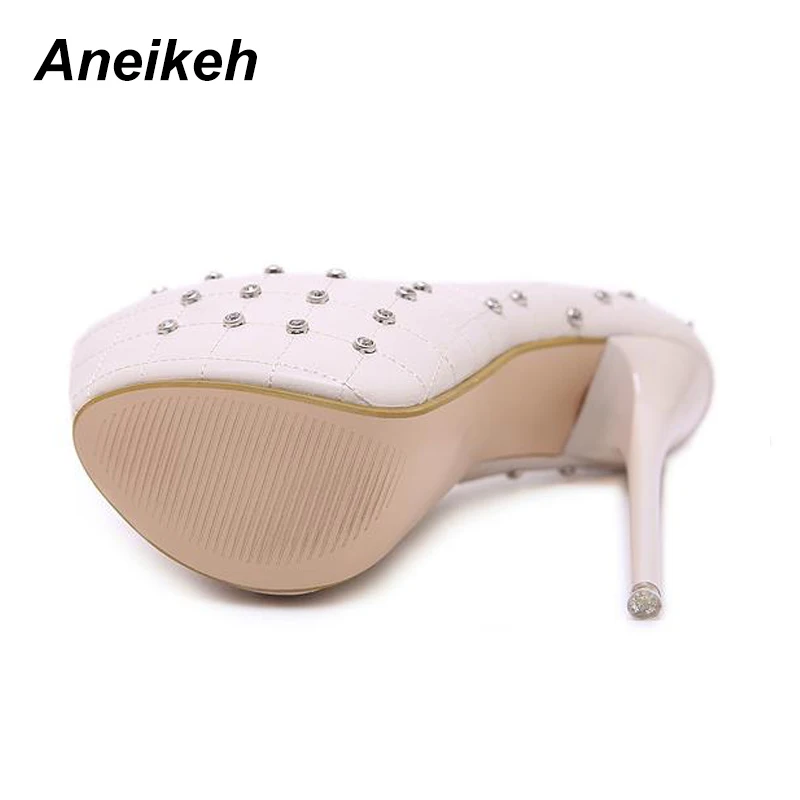 Aneikeh Spring Autumn Woman Sexy Pumps Extreme High Heels Designer Shoes Rhinestone Rivet Round Toe Platform Stiletto Shoes Aneikeh Spring Autumn Woman Sexy Pumps Extreme High Heels Designer Shoes Rhinestone Rivet Round Toe Platform Stiletto Shoes
