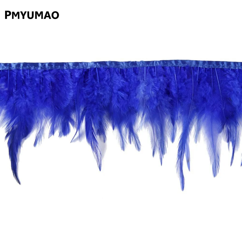 

Free shipping 50cm/lot Blue color Chicken Feathers Trim Fringe Ribbon plume Plumages rooster tail feather For DIY Decoration