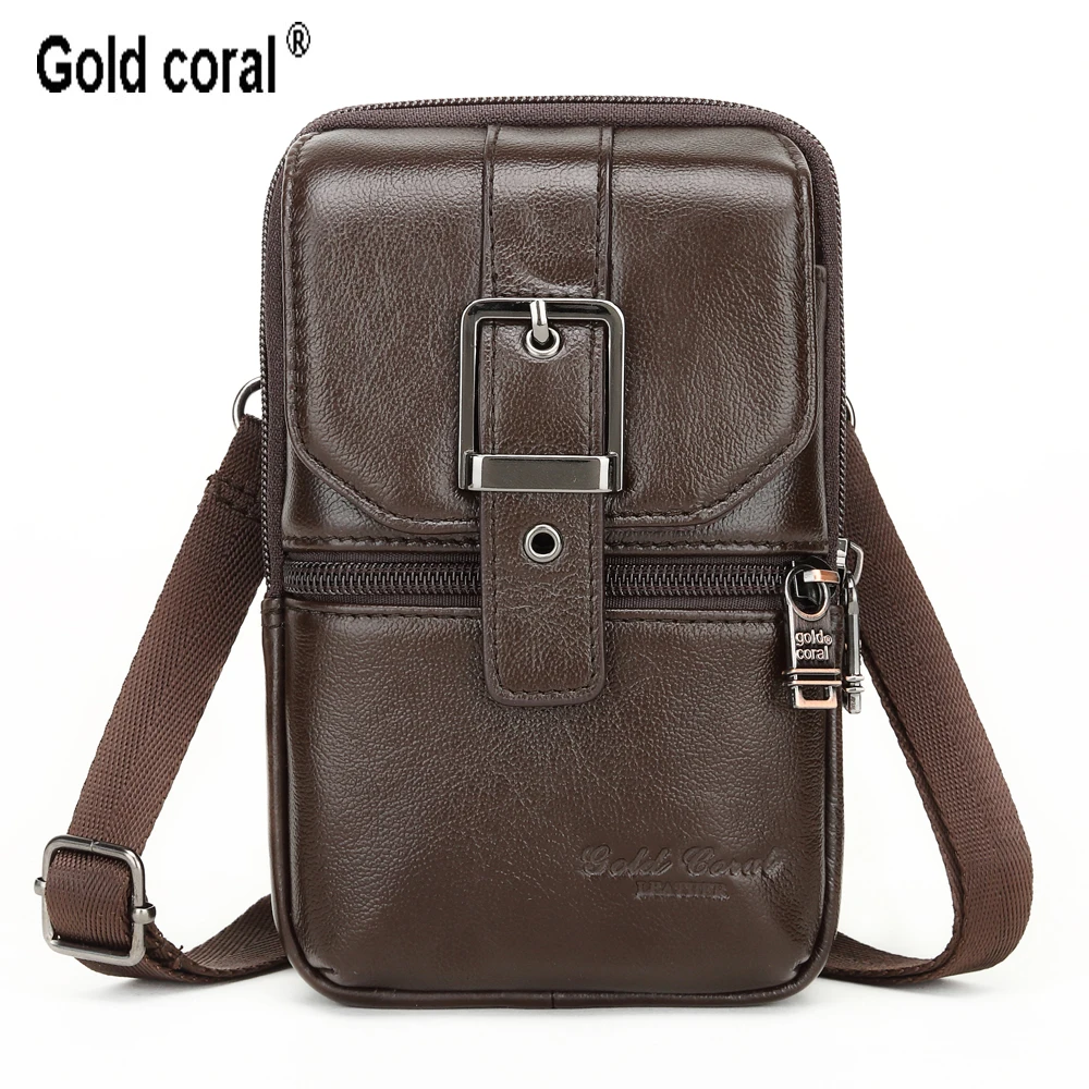 GOLD CORAL Shoulder Crossbody Bag Genuine Leather Men's Waist Belt Bags