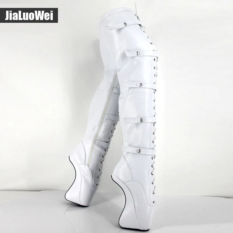 

jialuowei Lace up buckles Ballet Boots 18cm/7" Extreme High heel Hoof Fashion sexy Fetish Zip over knee thigh high long boots