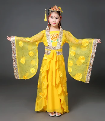 Древний китайский костюм, китайский, традиционный народный танец Дети опера династии Мин Тан Хан ханьфу платье обувь для девочек ребенок DN2119 - Цвет: Yellow