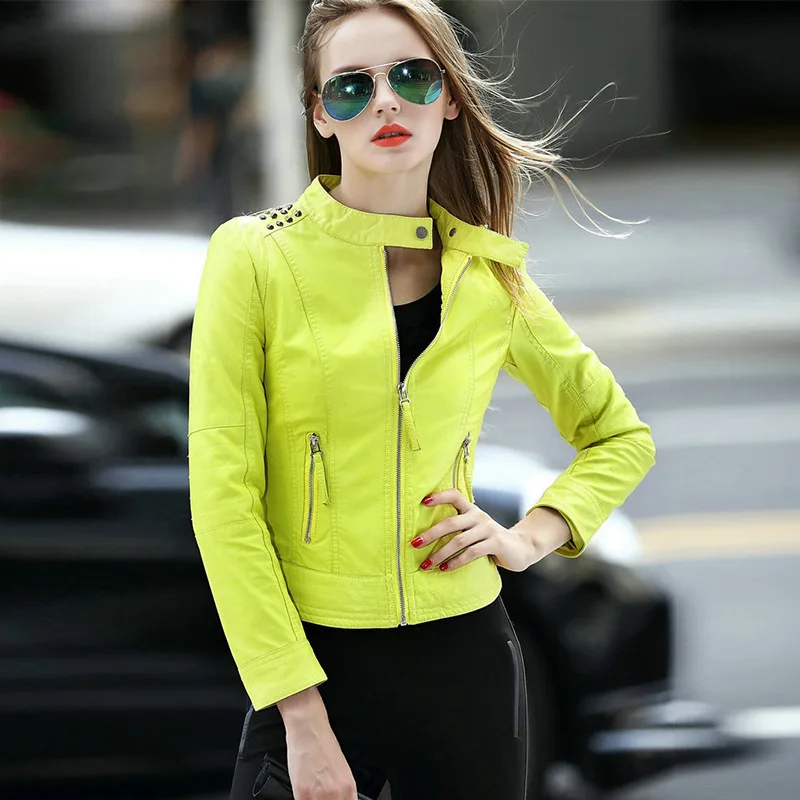 Popular Yellow Leather Jacket Women-Buy Cheap Yellow
