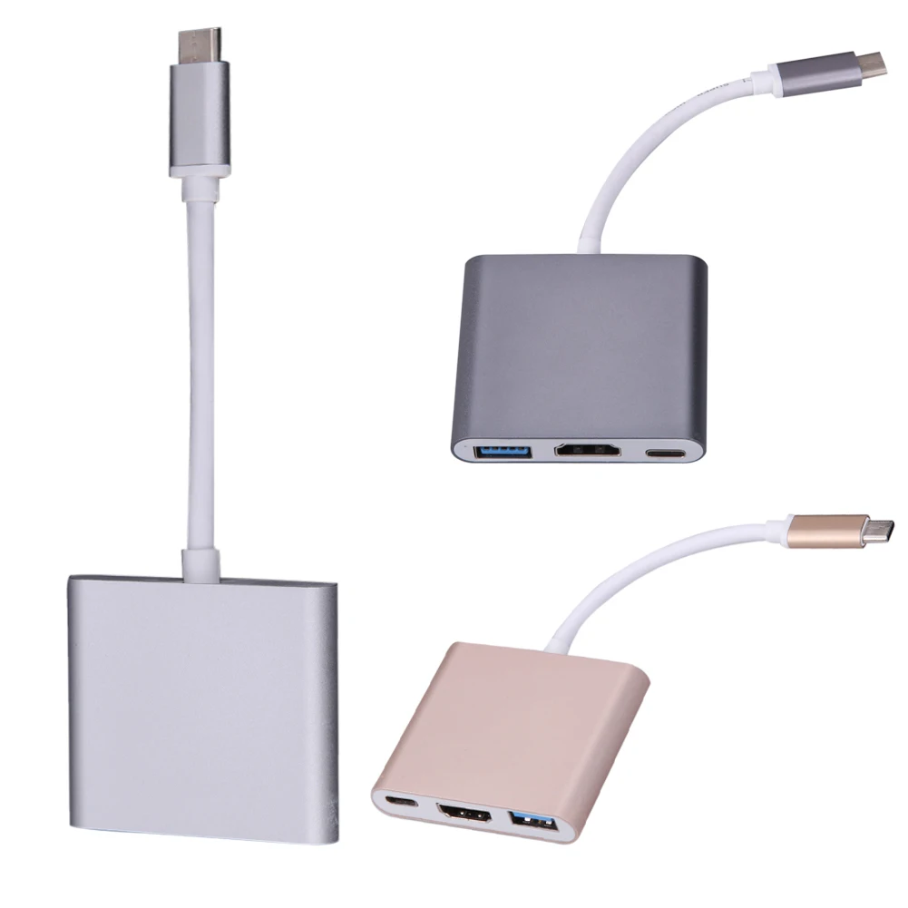 

1 Pc Type C 3.1 to USB3.0+ HDMI+Type C Female Charger Adapter for Apple Macbook (Gold,Grey,Silvery)