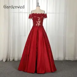 Gardenwed сексуальное красное вечернее платье Новое поступление Кепки рукавом Линия Аппликация атлас вечернее платье 2019