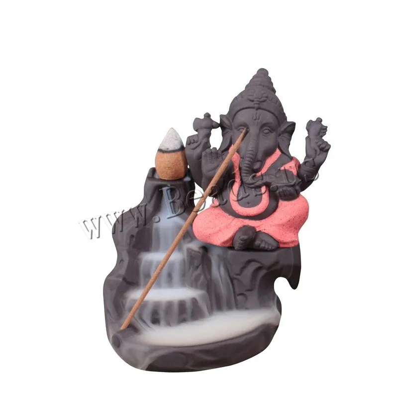 Creative Home Decor Elephant God Ganesha Incense Burner Smoke Waterfall Backflow Incense Burner Ceramic Incense Holder Censer