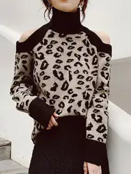 HEE GRAND/2019 весенние новые женские топы Свободные винтажные повседневные с открытыми плечами сексуальные свитер с леопардовой раскраской с