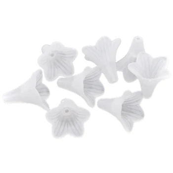 

50 White Lily Flower Frosted Acrylic Beads 22x22mm.