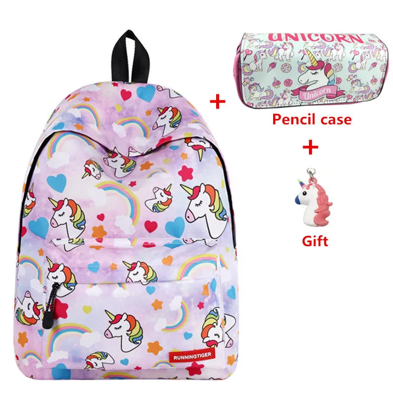Единорог Рюкзак женская сумка модные школьные сумки для девочек-подростков Sac основной рюкзак дорожные сумки Bolsa Feminina Mochila Infantil - Цвет: SET10